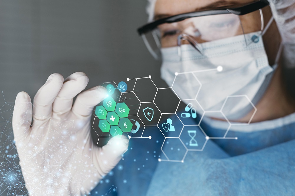 medical banner with doctor wearing goggles