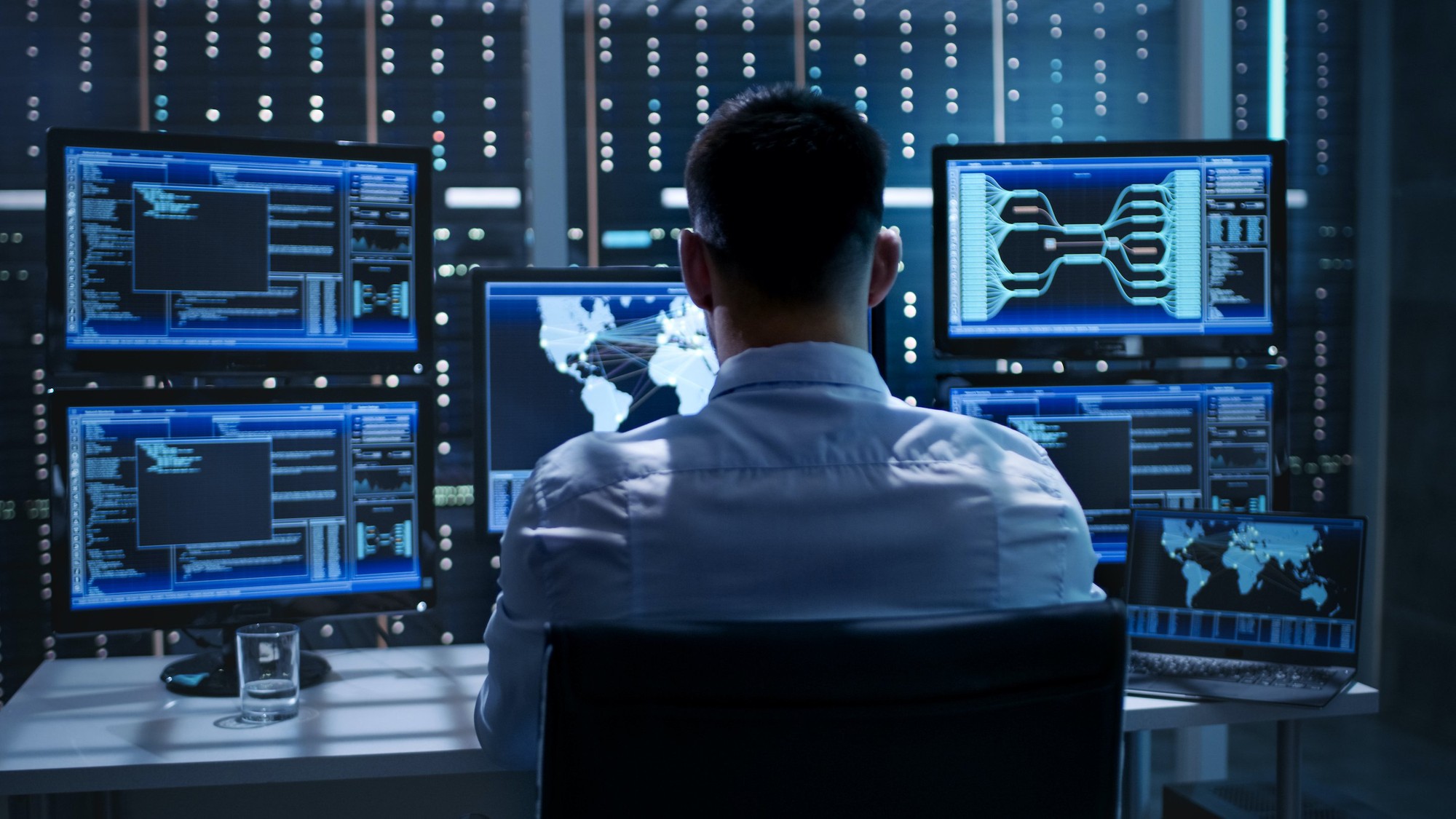Cybersecurity Man at Desk